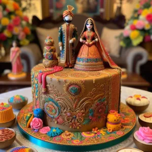 an Indian style engagement cake