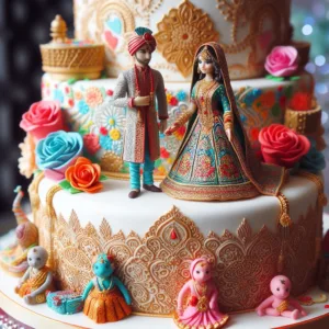 an Indian style engagement cake with a simple design