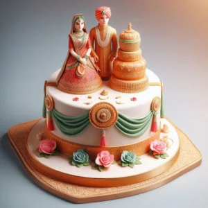 an Indian style engagement cake with a simple design 2