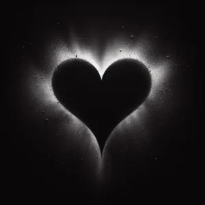 A silhouette of a heart in black, creating a striking contrast.