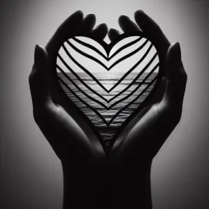 A silhouette of a heart in black, creating a striking contrast.