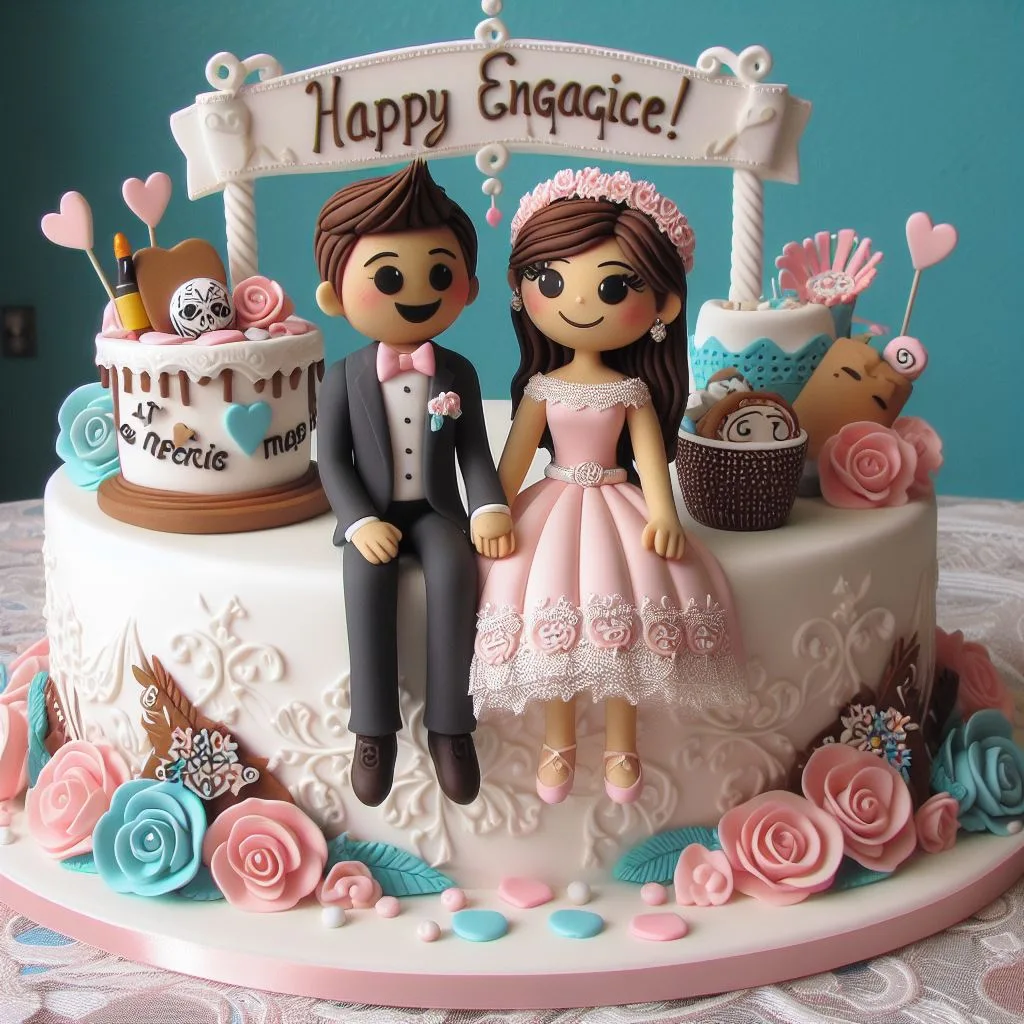 engagement cake with bride and bridegroom 2
