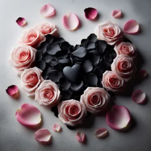 Combine a black heart with delicate rose petals for a romantic touch.