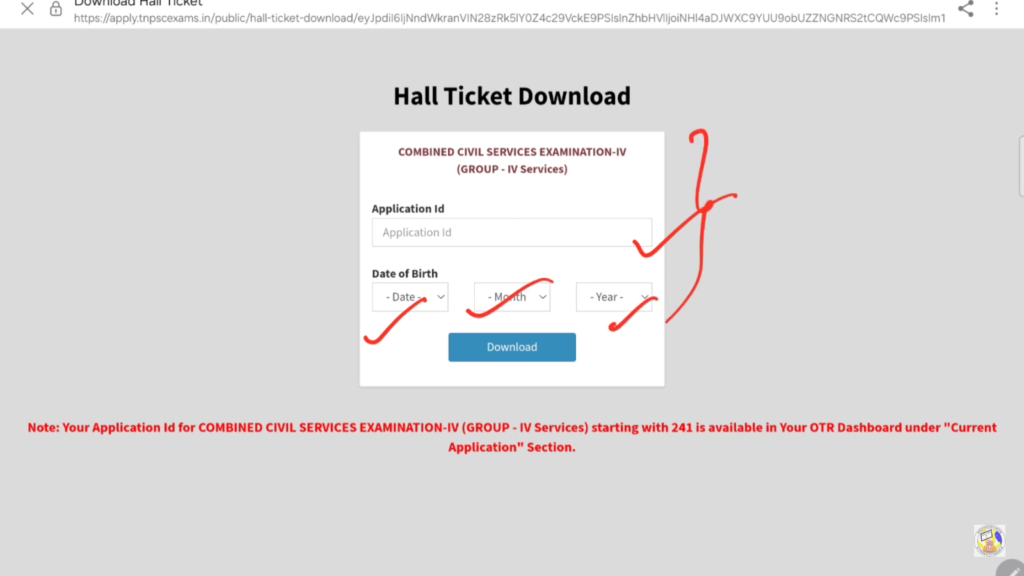 enter your application number and date of birth, and click download button, now hallticket pdf will be available in your downloads.
